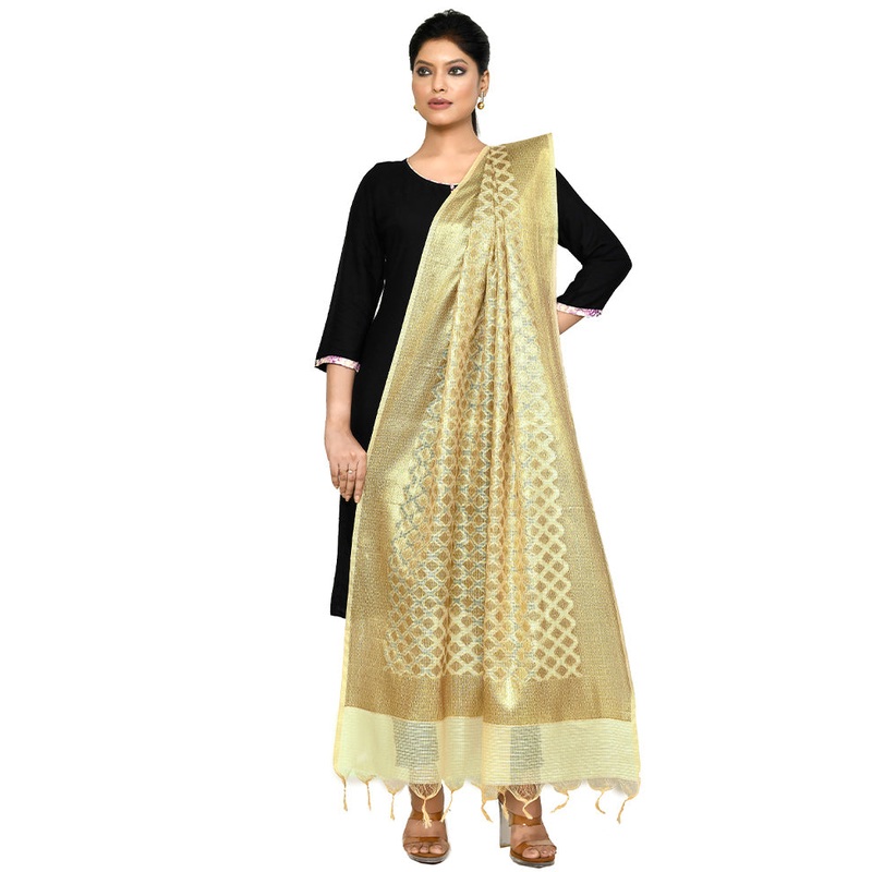 Beige Cotton Silk Zari Work Dupatta - JD986578659