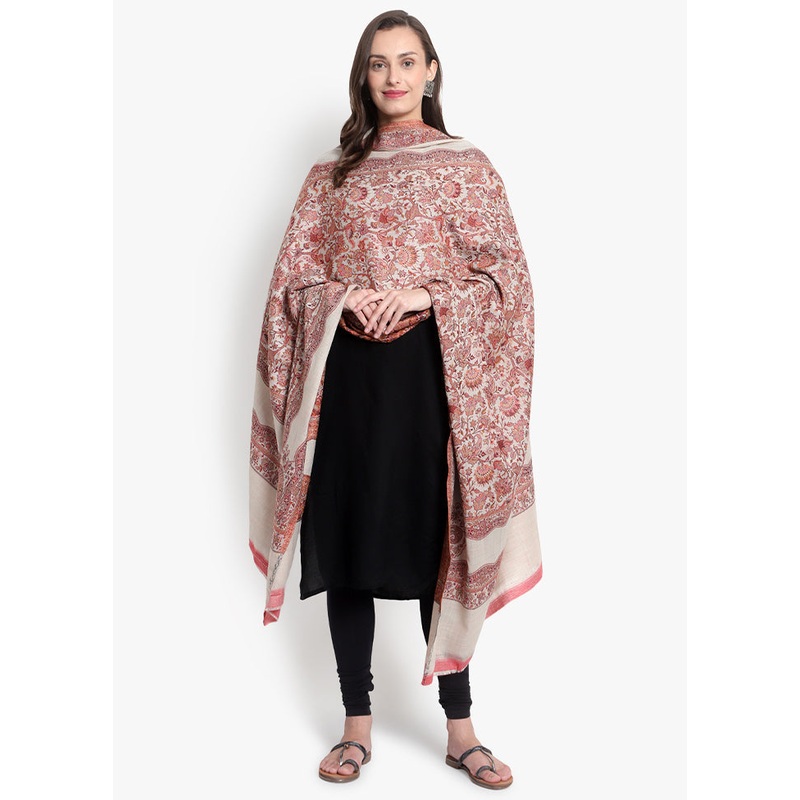 Beige Floral Woolen Shawl - JD986578678