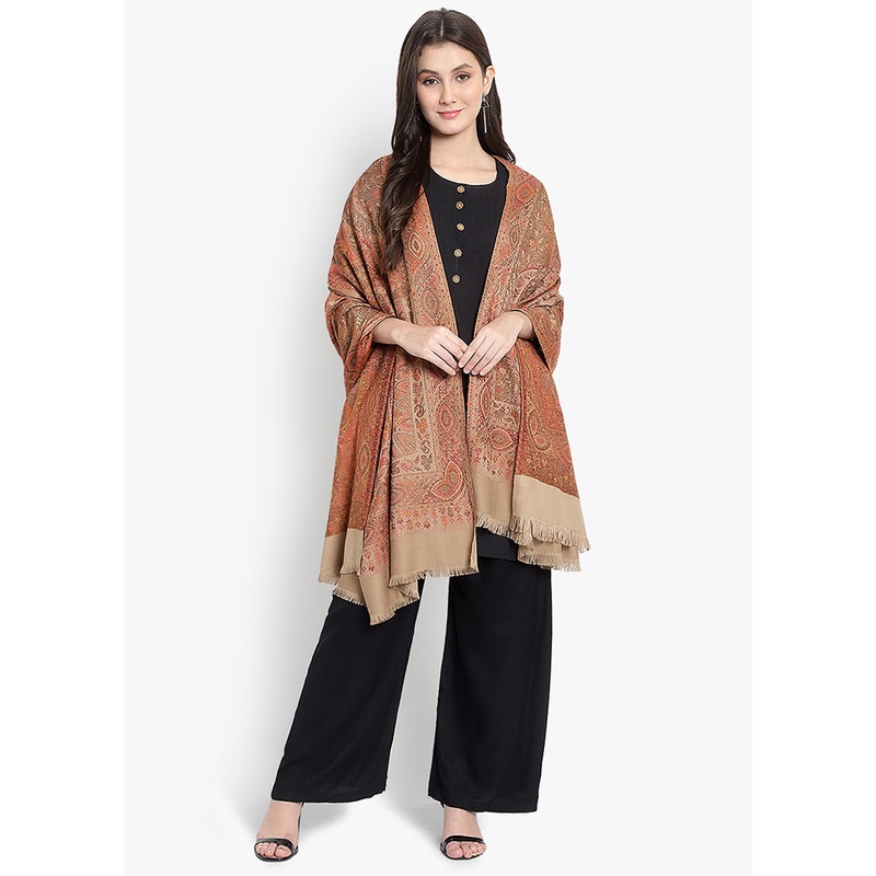 Beige Paisley Woolen Shawl - JD986578687