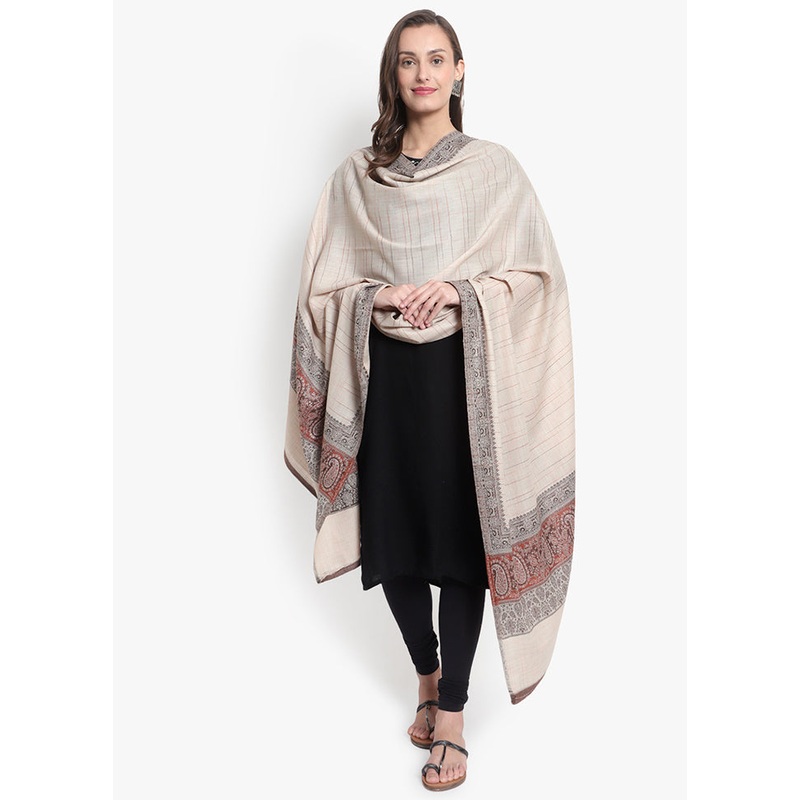 Beige Striped Woolen Shawl - JD986578676