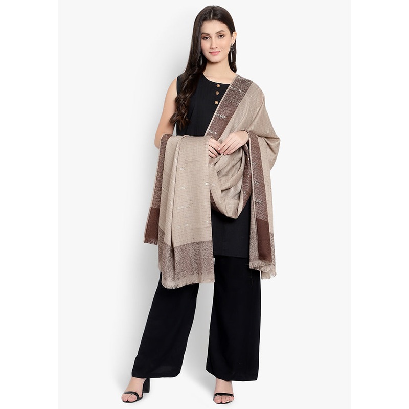 Beige Striped Woolen Shawl - JD986578681