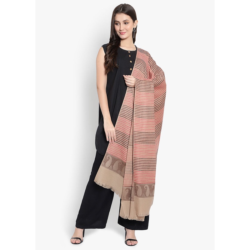 Beige Striped Woolen Shawl - JD986578682