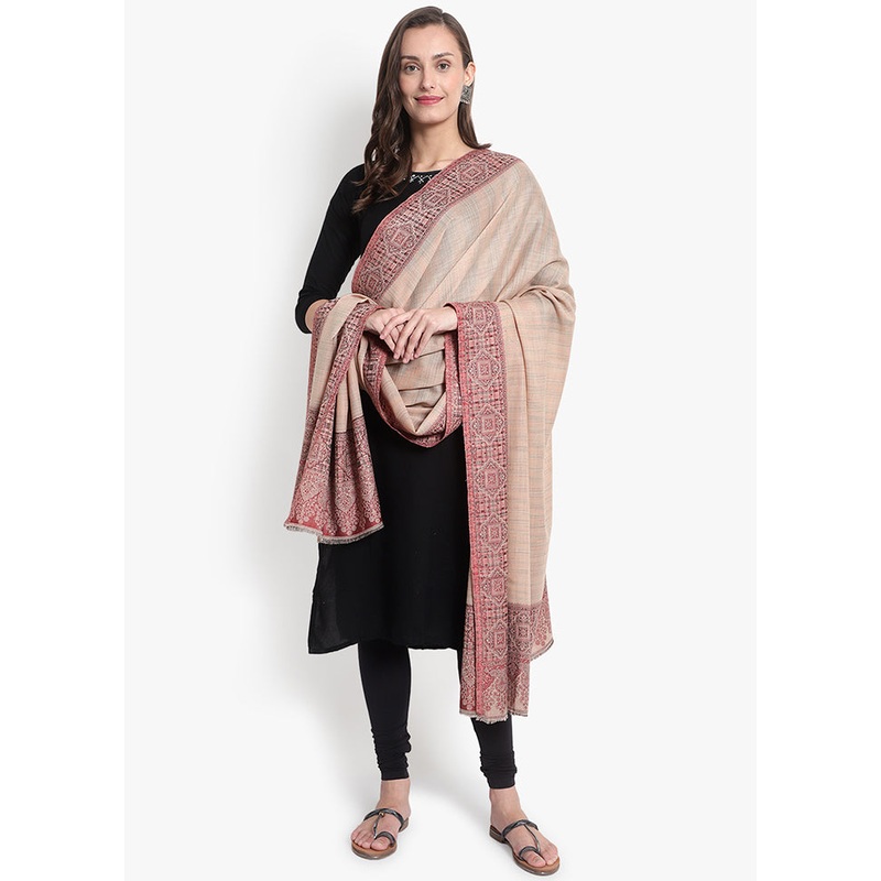 Beige Woven Woolen Shawl - JD986578677