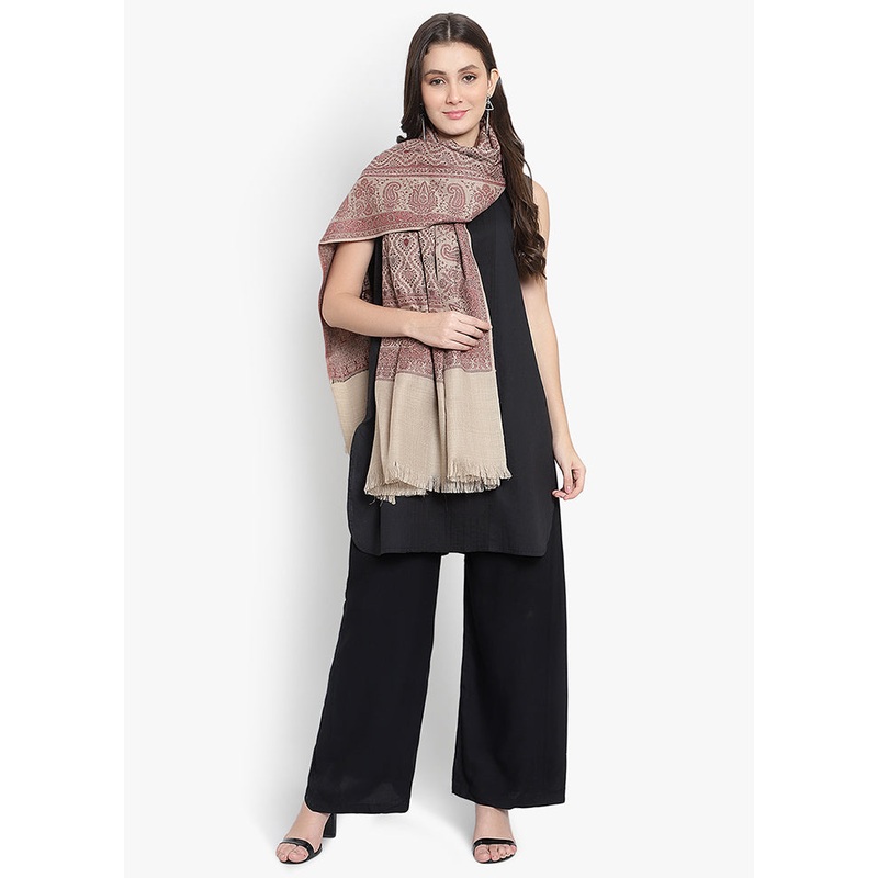 Beige Woven Woolen Shawl - JD986578680