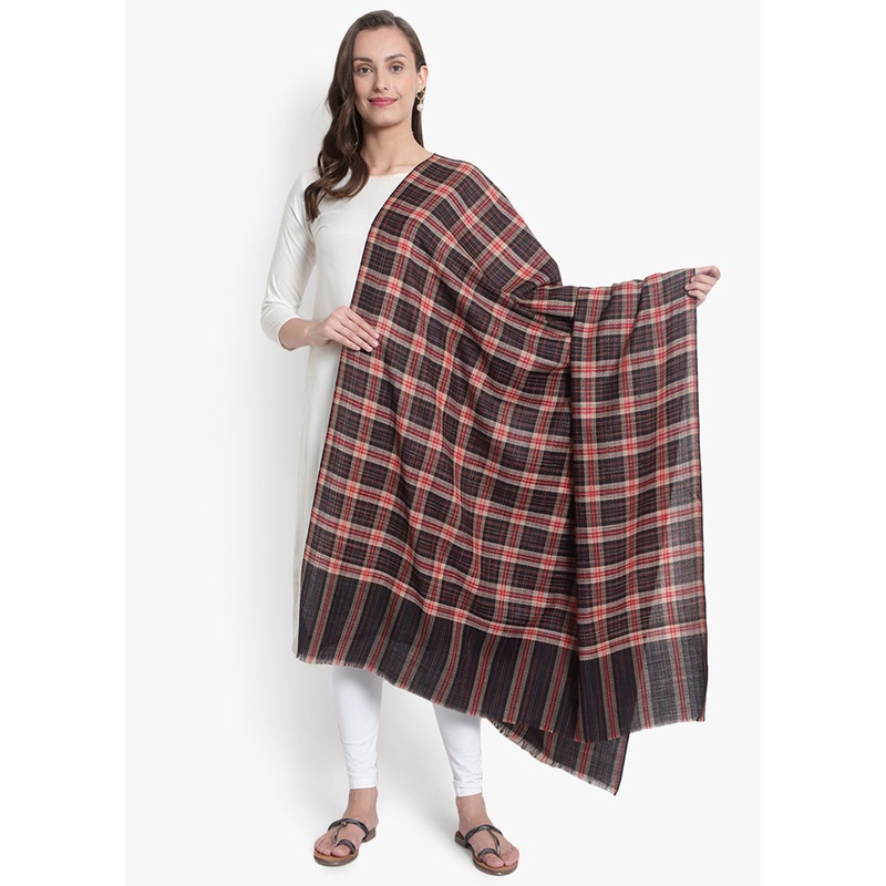 Black Checked Woolen Shawl - JD986578675
