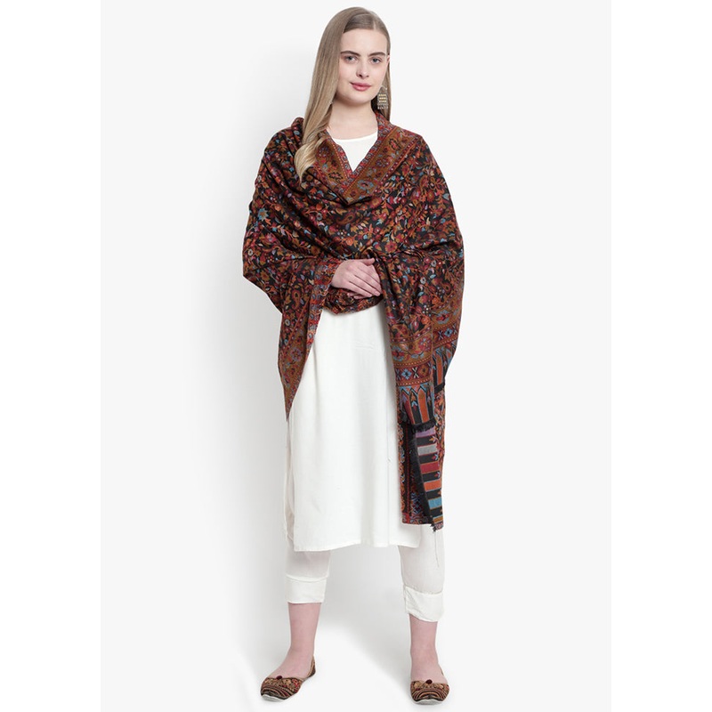 Black Floral Paisley Pattern Woolen Shawl - JD986578692