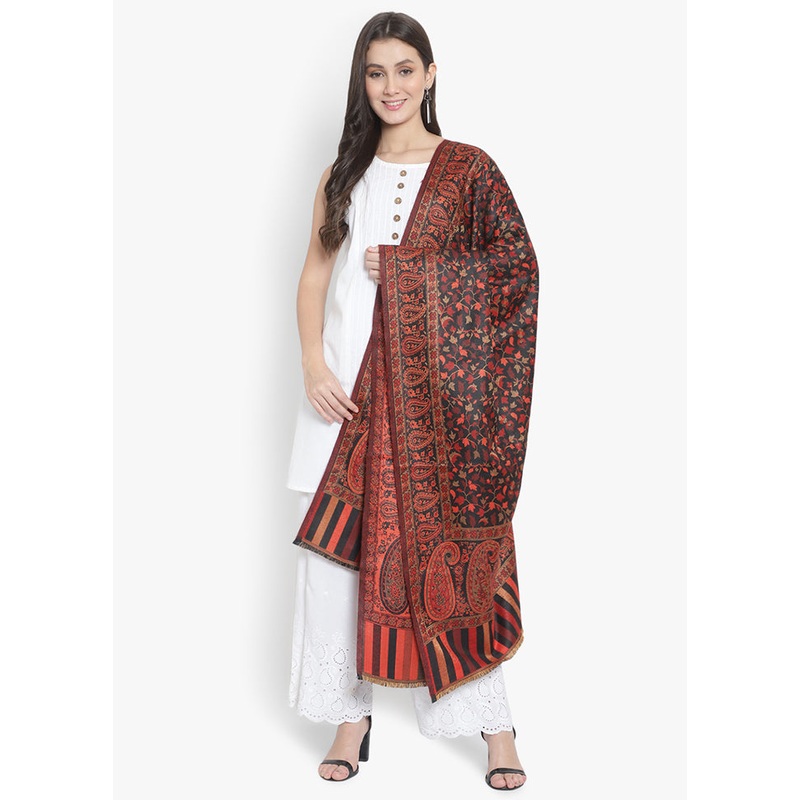 Black Jacquard Woven Woolen Shawl - JD986578685