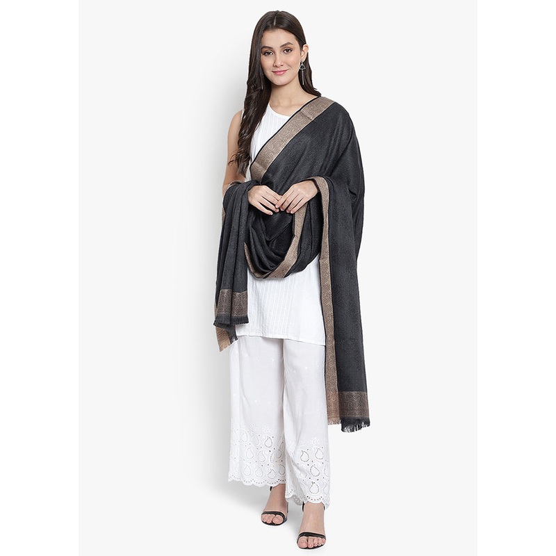 Black Paisley Woolen Shawl - JD986578683