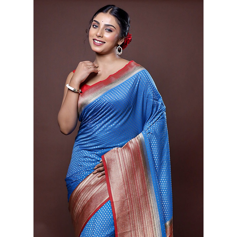 Blue Georgette Saree With Blouse Piece - JD986578637