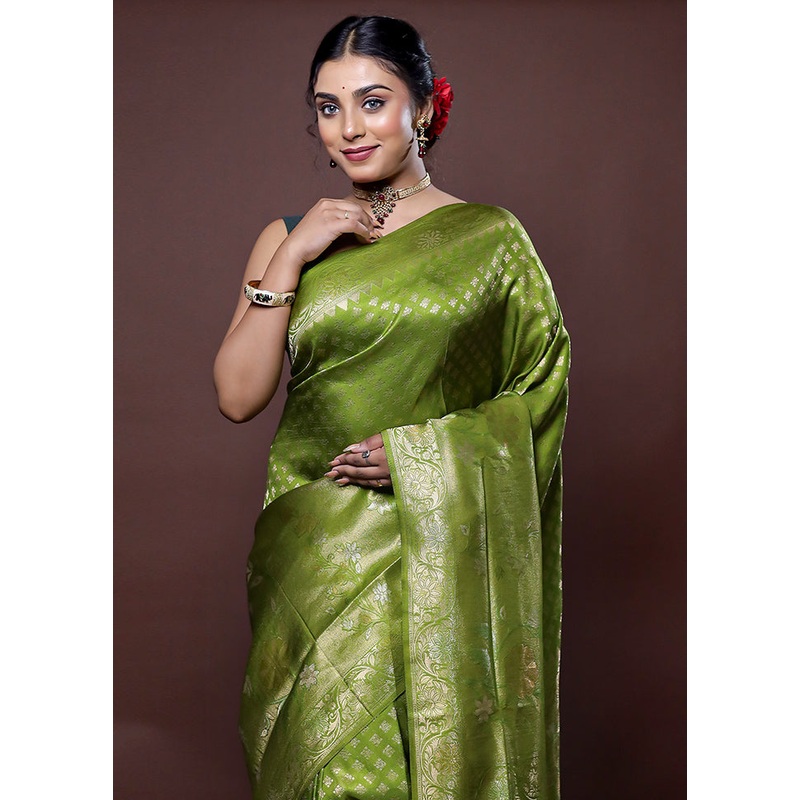 Green Dupion Silk Saree With Blouse Piece - JD986578632