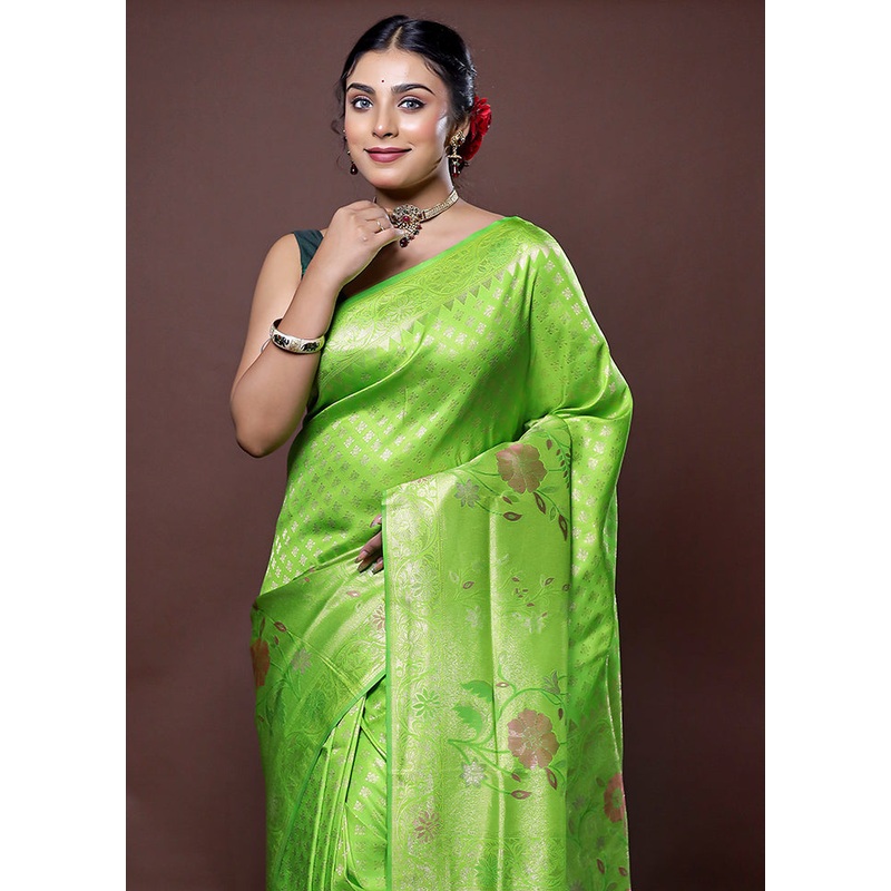 Green Dupion Silk Saree With Blouse Piece - JD986578633