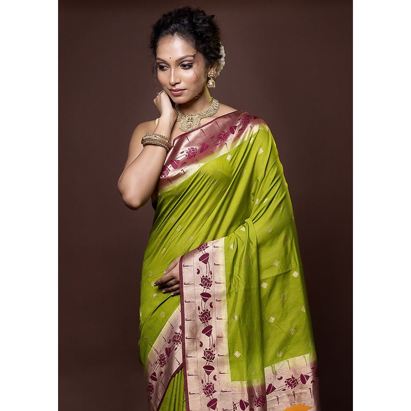 Green Dupion Silk Saree With Blouse Piece - JD986578634