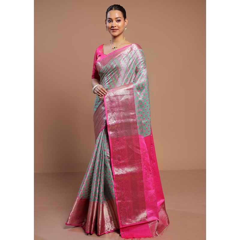 Green Kora Silk Saree With Blouse Piece - JD986578527