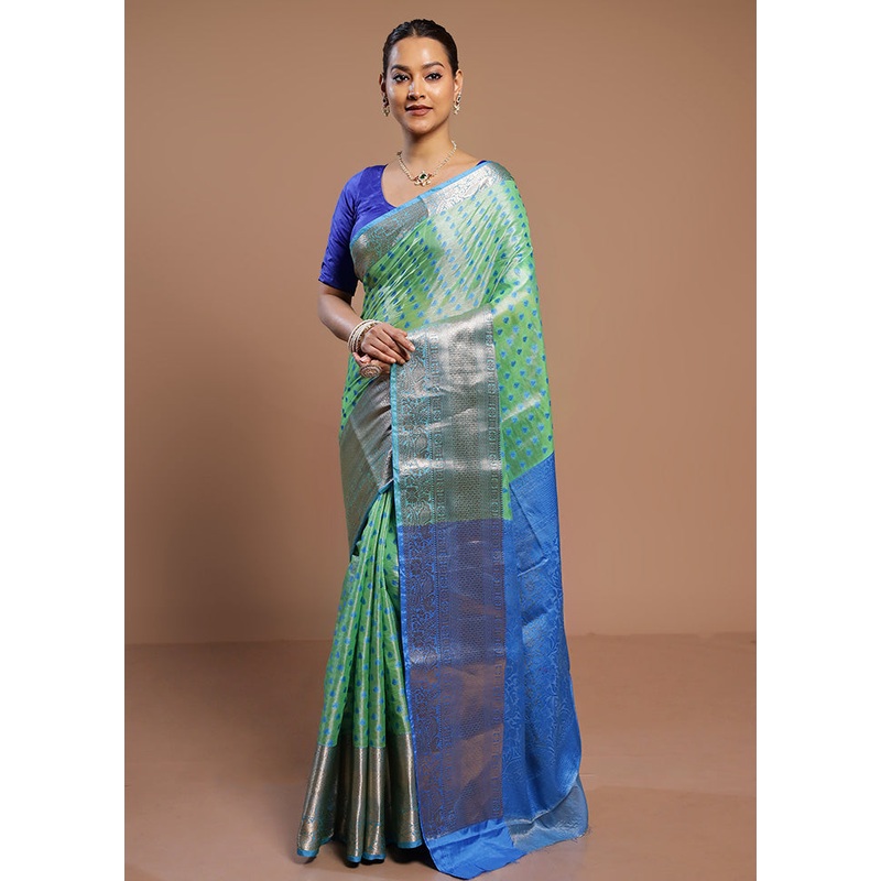 Green Kora Silk Saree With Blouse Piece - JD986578528