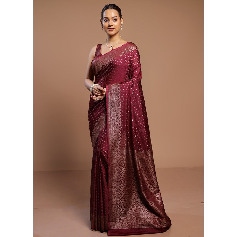 Maroon Dupion Silk Saree With Blouse Piece - JD986578519
