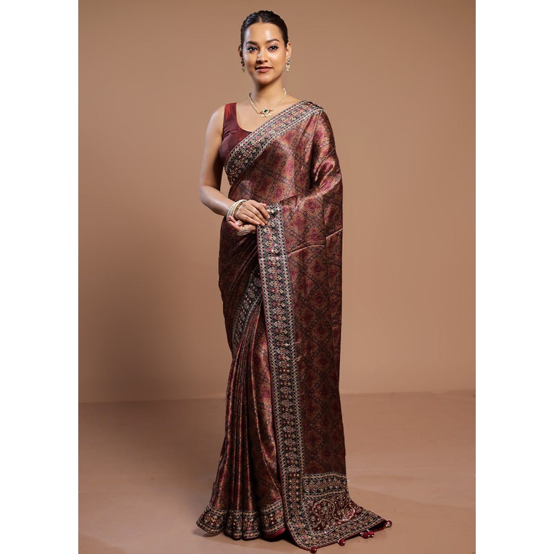 Maroon Handloom Tussar Pure Silk Saree With Blouse Piece - JD986578518