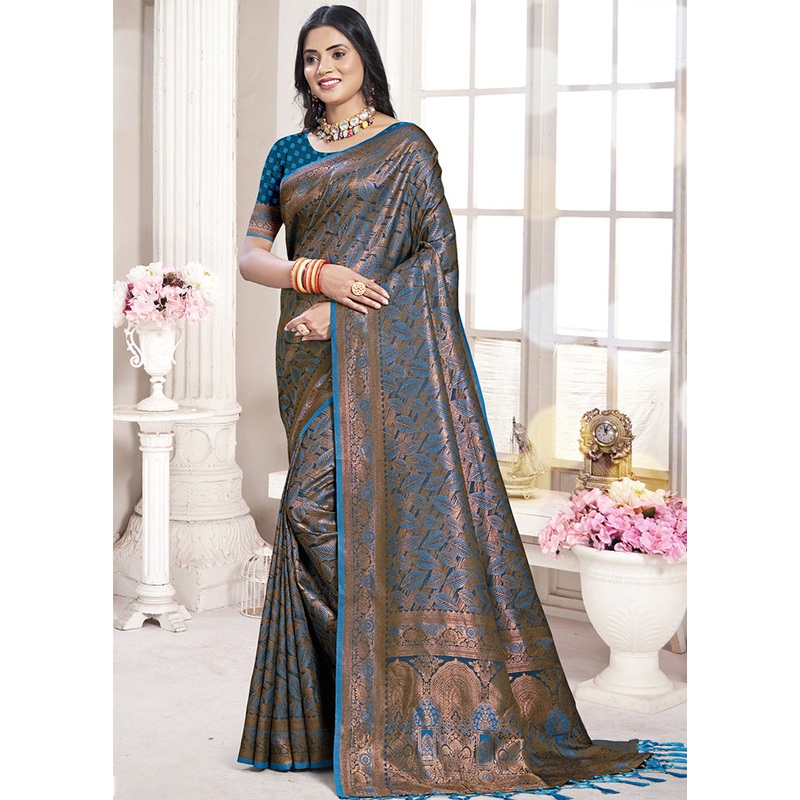 Multicolor Banarasi Silk Saree With Blouse Piece - JD986578598