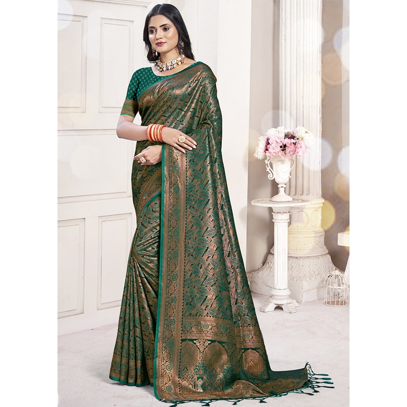 Multicolor Banarasi Silk Saree With Blouse Piece - JD986578599
