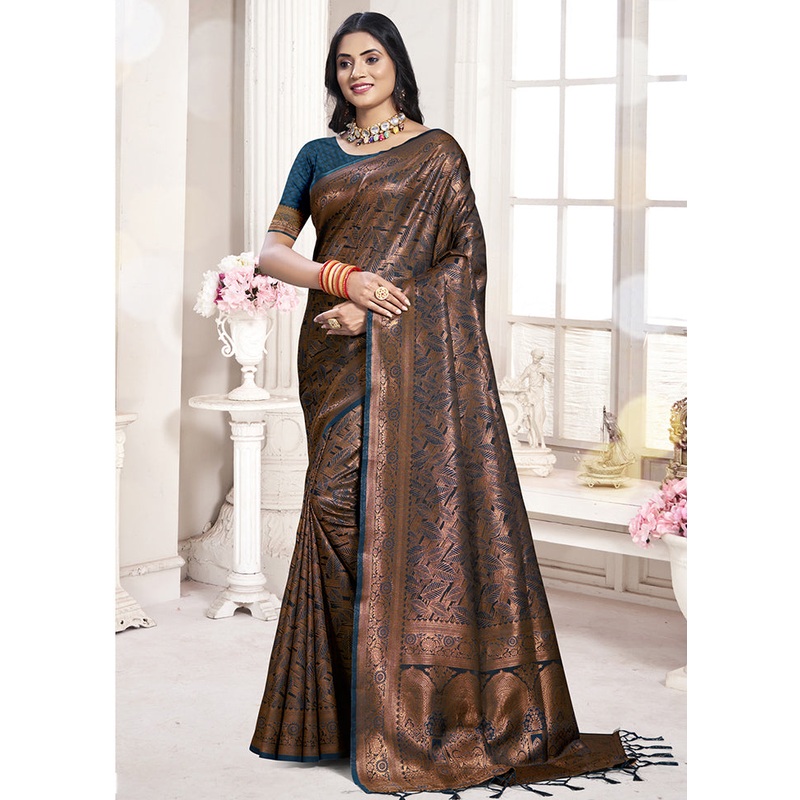 Multicolor Banarasi Silk Saree With Blouse Piece - JD986578600