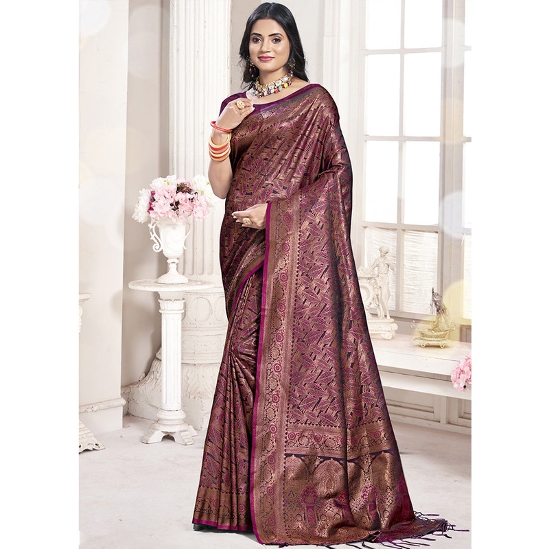Multicolor Banarasi Silk Saree With Blouse Piece - JD986578601