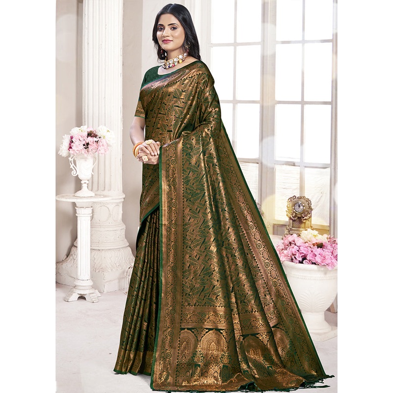 Multicolor Banarasi Silk Saree With Blouse Piece - JD986578602