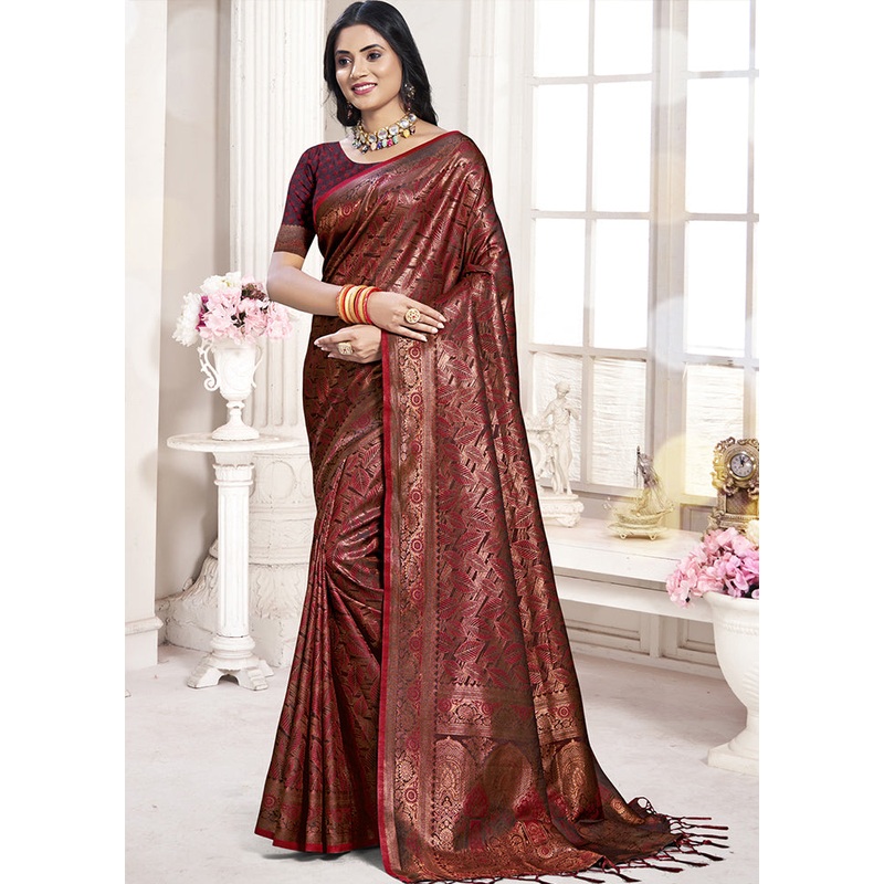 Multicolor Banarasi Silk Saree With Blouse Piece - JD986578603