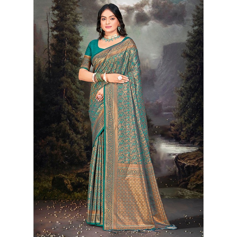 Multicolor Banarasi Silk Saree With Blouse Piece - JD986578604