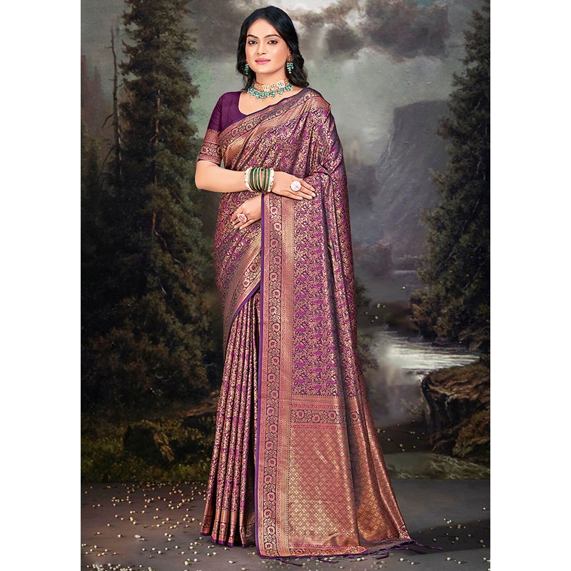 Multicolor Banarasi Silk Saree With Blouse Piece - JD986578605