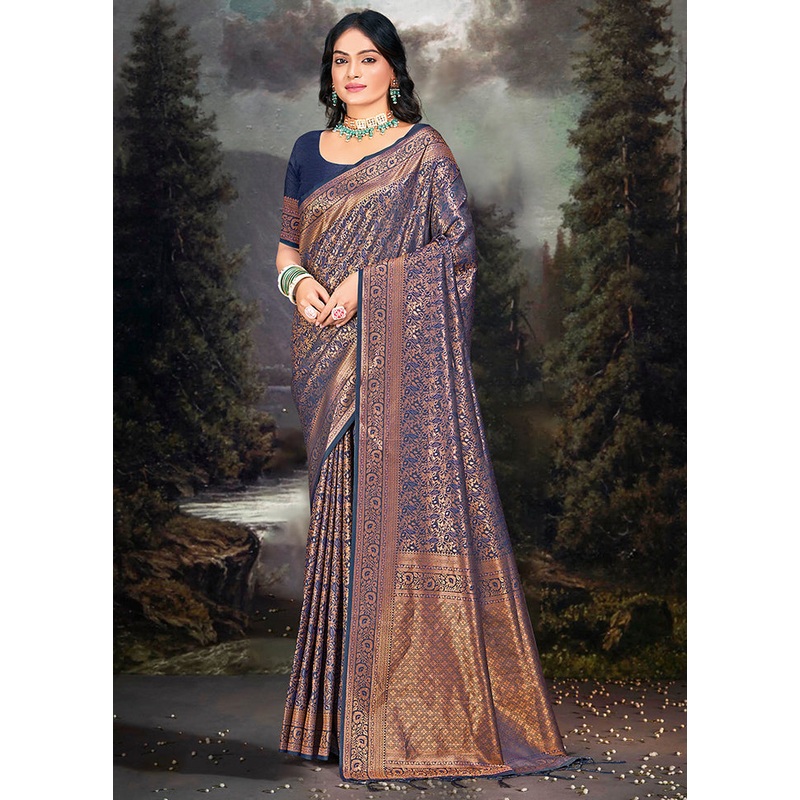 Multicolor Banarasi Silk Saree With Blouse Piece - JD986578606