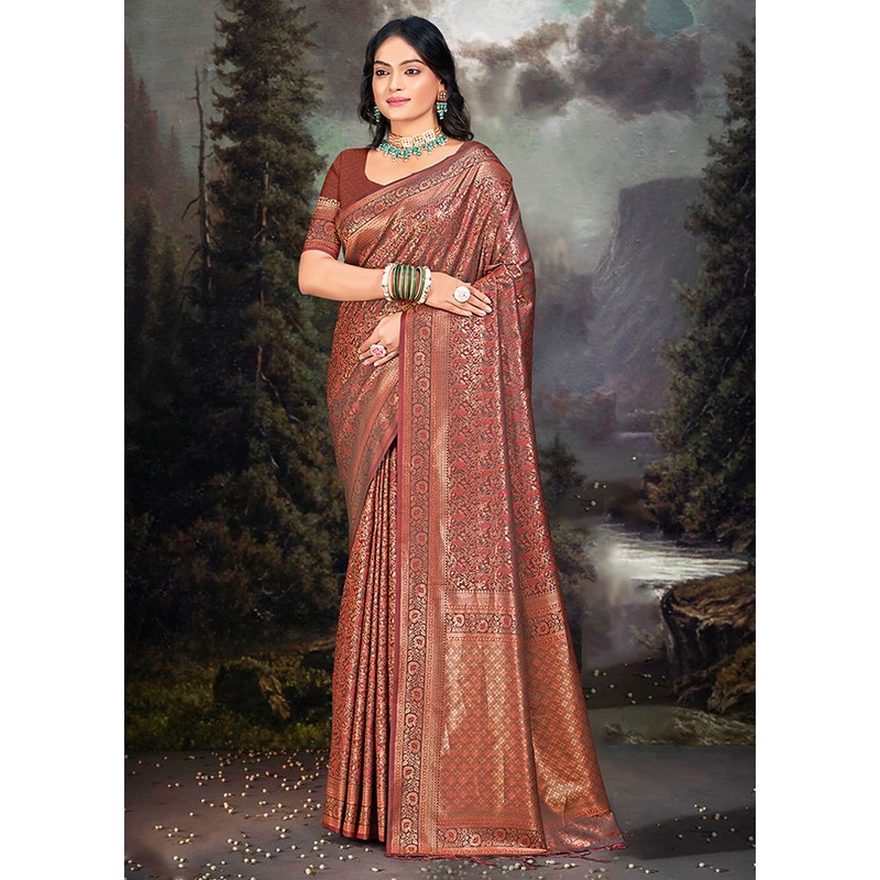 Multicolor Banarasi Silk Saree With Blouse Piece - JD986578607