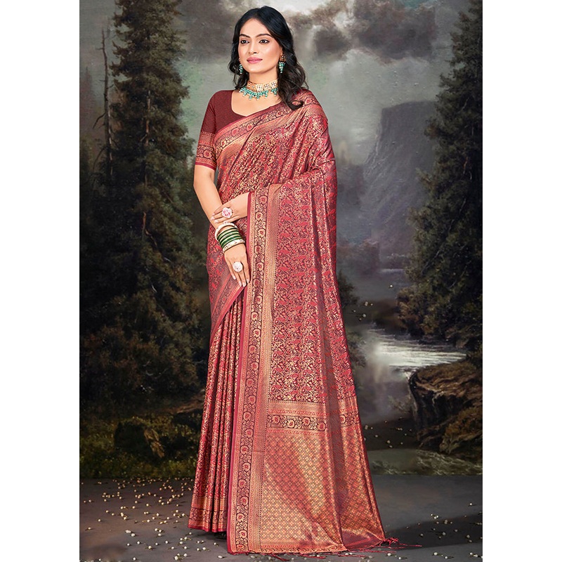 Multicolor Banarasi Silk Saree With Blouse Piece - JD986578609