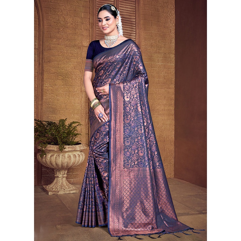 Multicolor Banarasi Silk Saree With Blouse Piece - JD986578610