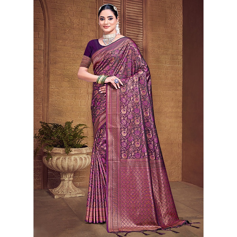 Multicolor Banarasi Silk Saree With Blouse Piece - JD986578611