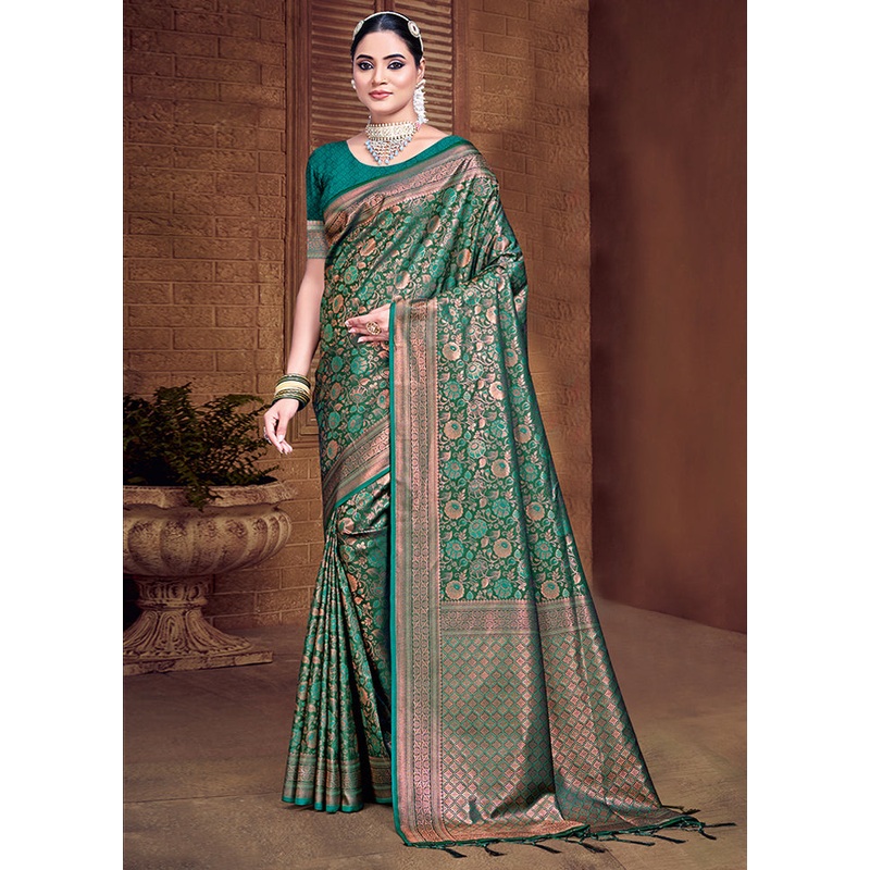 Multicolor Banarasi Silk Saree With Blouse Piece - JD986578613