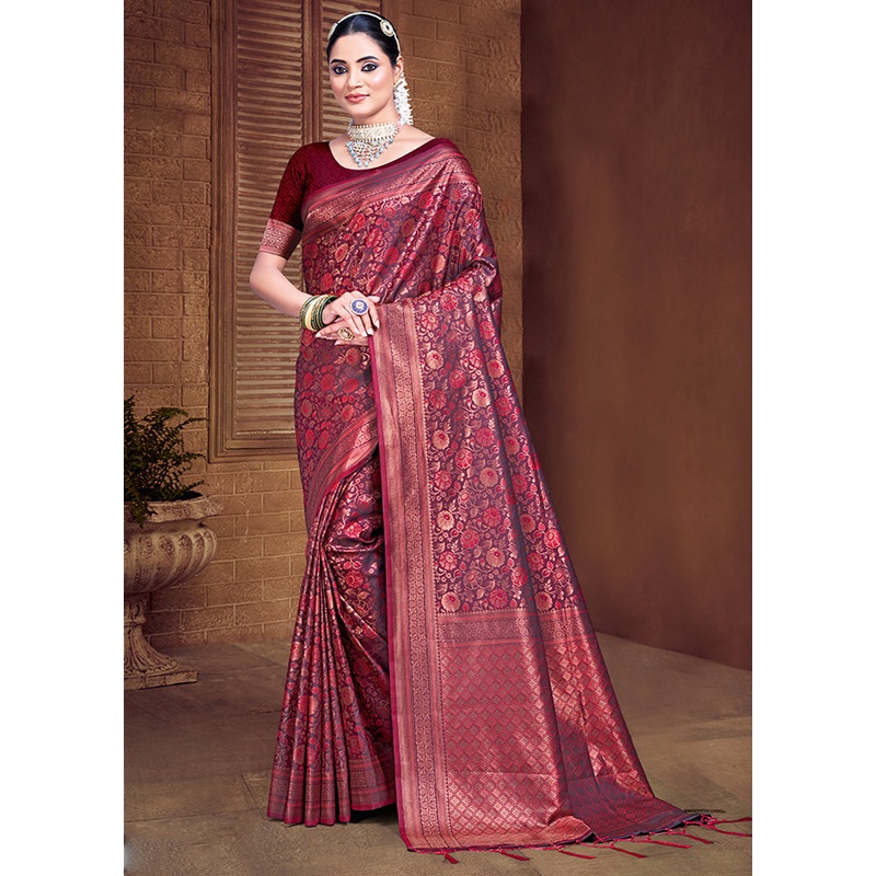Multicolor Banarasi Silk Saree With Blouse Piece - JD986578614