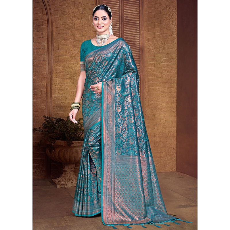 Multicolor Banarasi Silk Saree With Blouse Piece - JD986578615