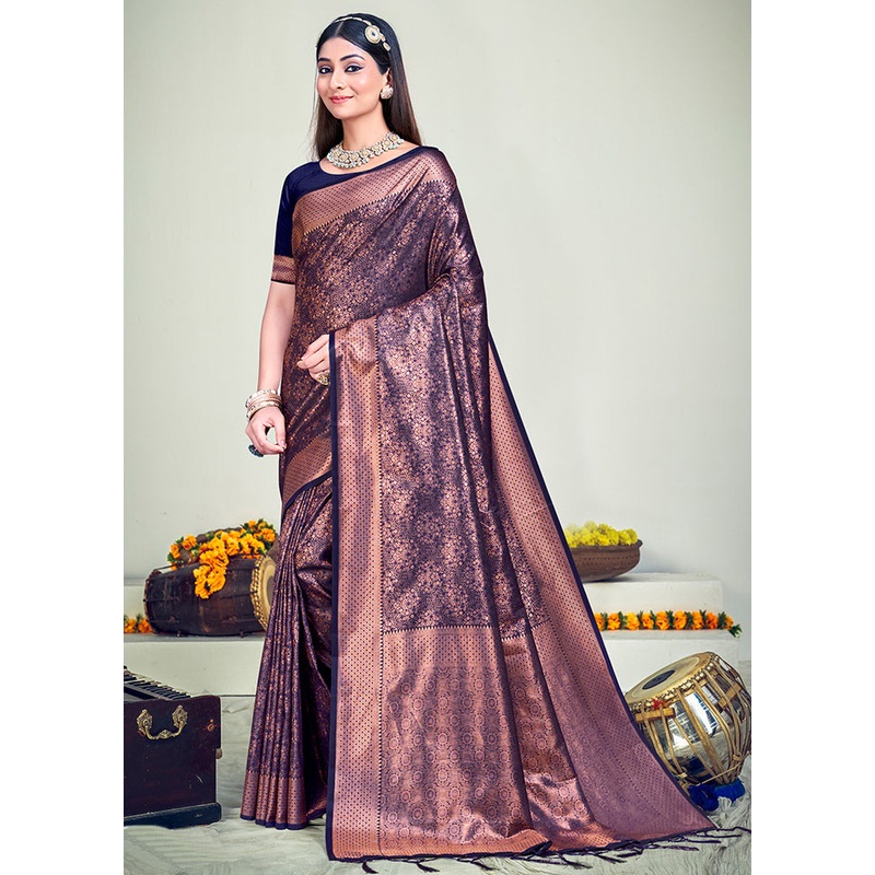 Multicolor Banarasi Silk Saree With Blouse Piece - JD986578616