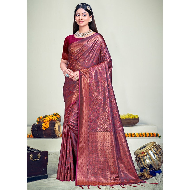 Multicolor Banarasi Silk Saree With Blouse Piece - JD986578617