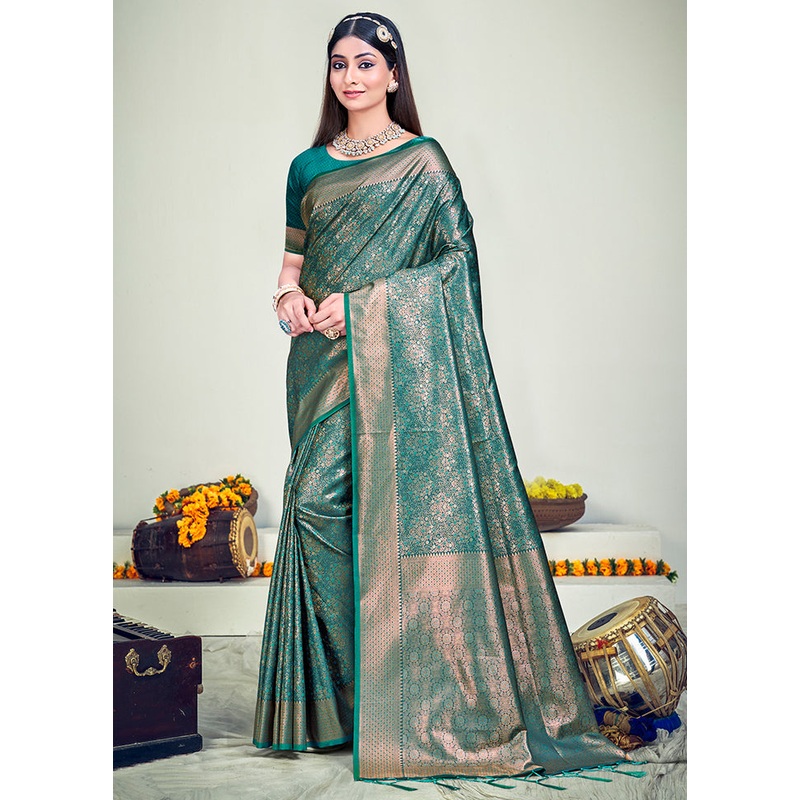 Multicolor Banarasi Silk Saree With Blouse Piece - JD986578618