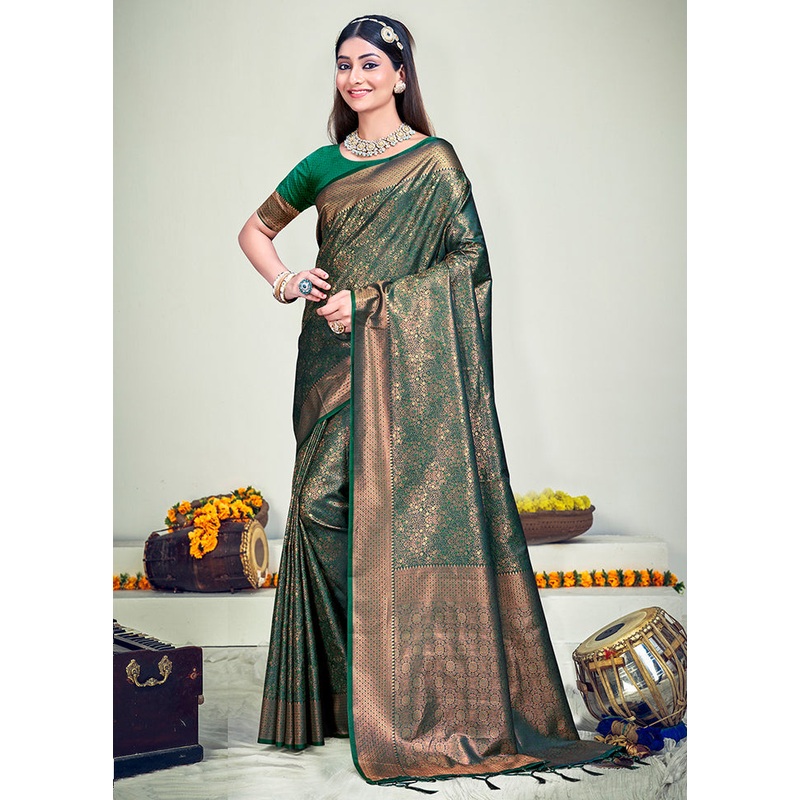 Multicolor Banarasi Silk Saree With Blouse Piece - JD986578619