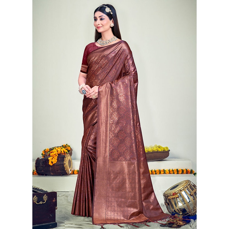 Multicolor Banarasi Silk Saree With Blouse Piece - JD986578620