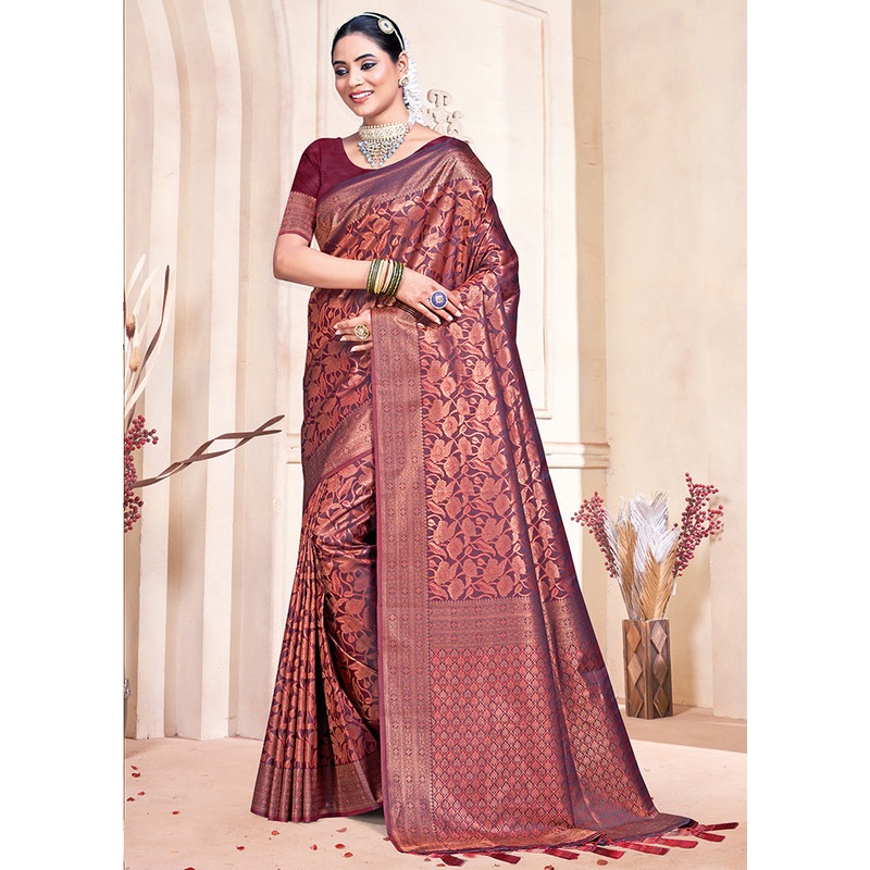 Multicolor Banarasi Silk Saree With Blouse Piece - JD986578621