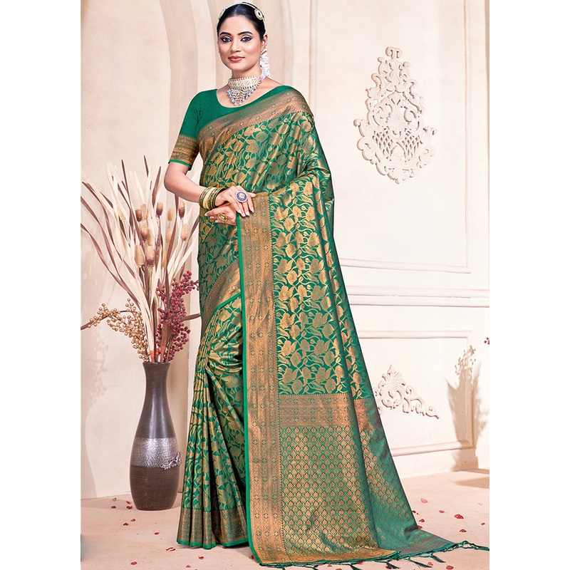 Multicolor Banarasi Silk Saree With Blouse Piece - JD986578622