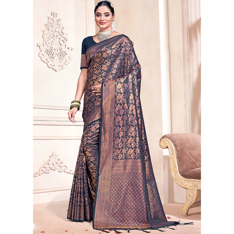 Multicolor Banarasi Silk Saree With Blouse Piece - JD986578623