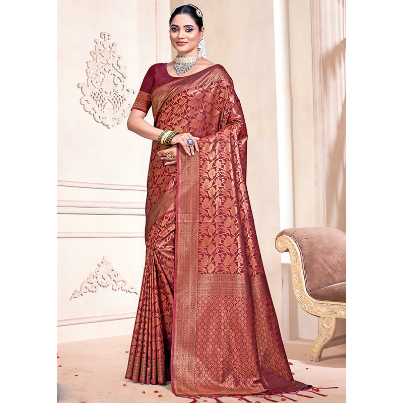 Multicolor Banarasi Silk Saree With Blouse Piece - JD986578624