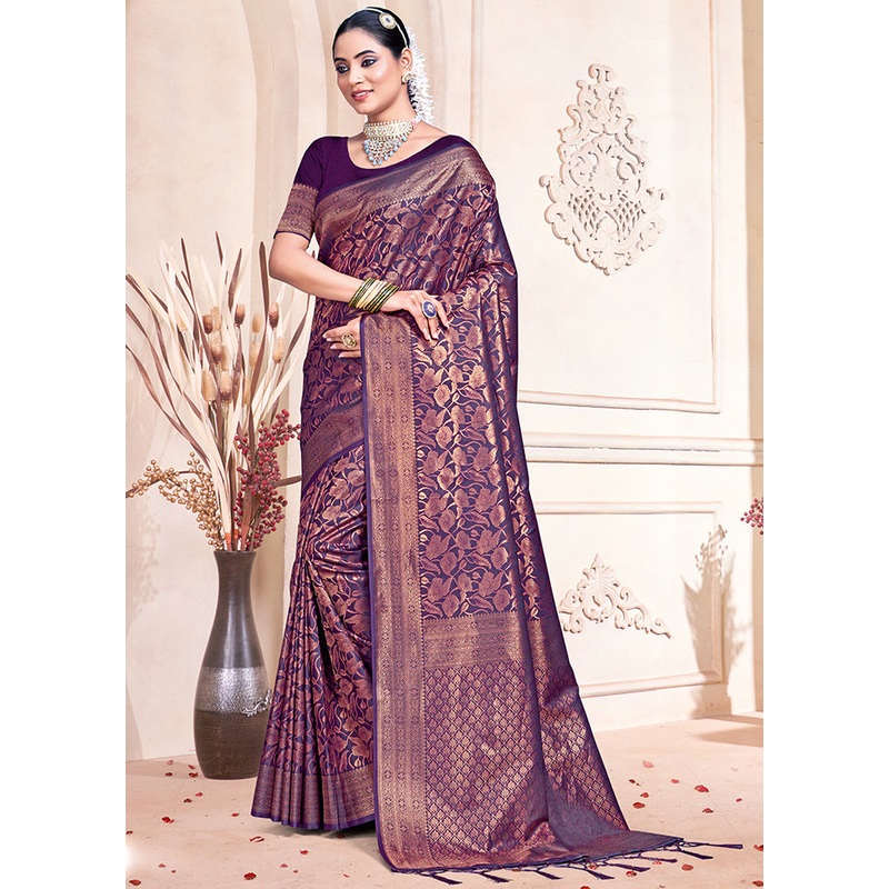 Multicolor Banarasi Silk Saree With Blouse Piece - JD986578625