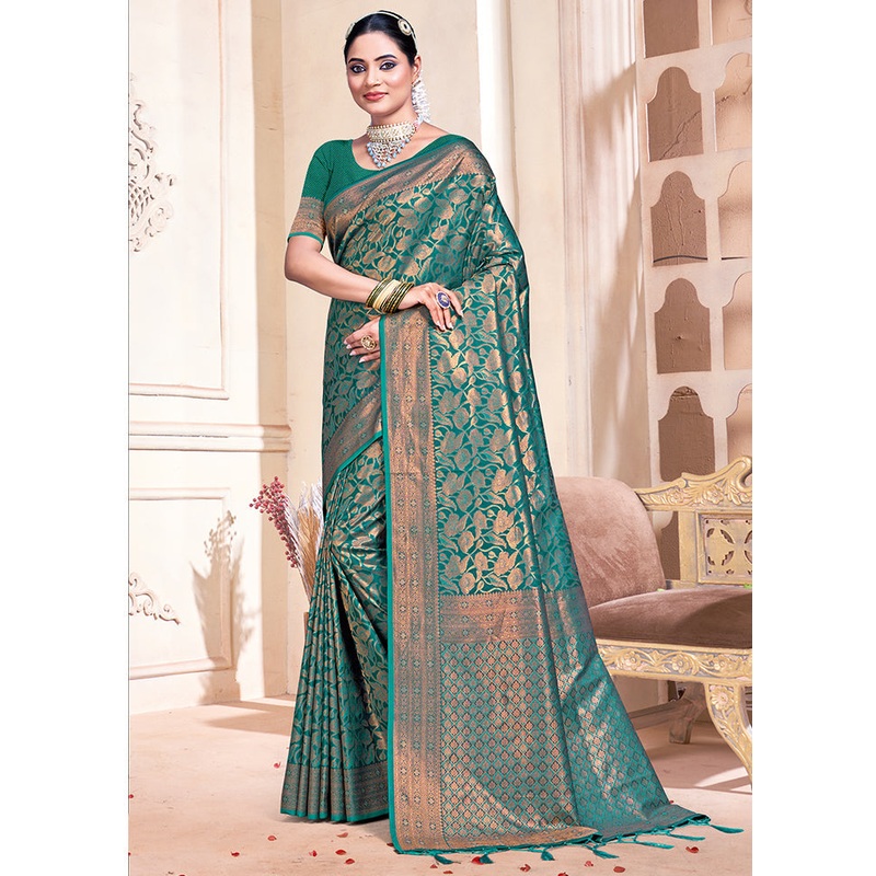 Multicolor Banarasi Silk Saree With Blouse Piece - JD986578626