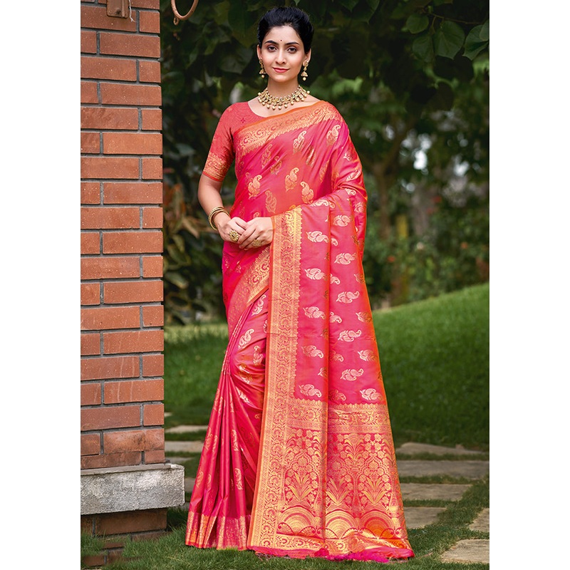 Multicolor Dupion Silk Saree With Blouse Piece - JD986578532