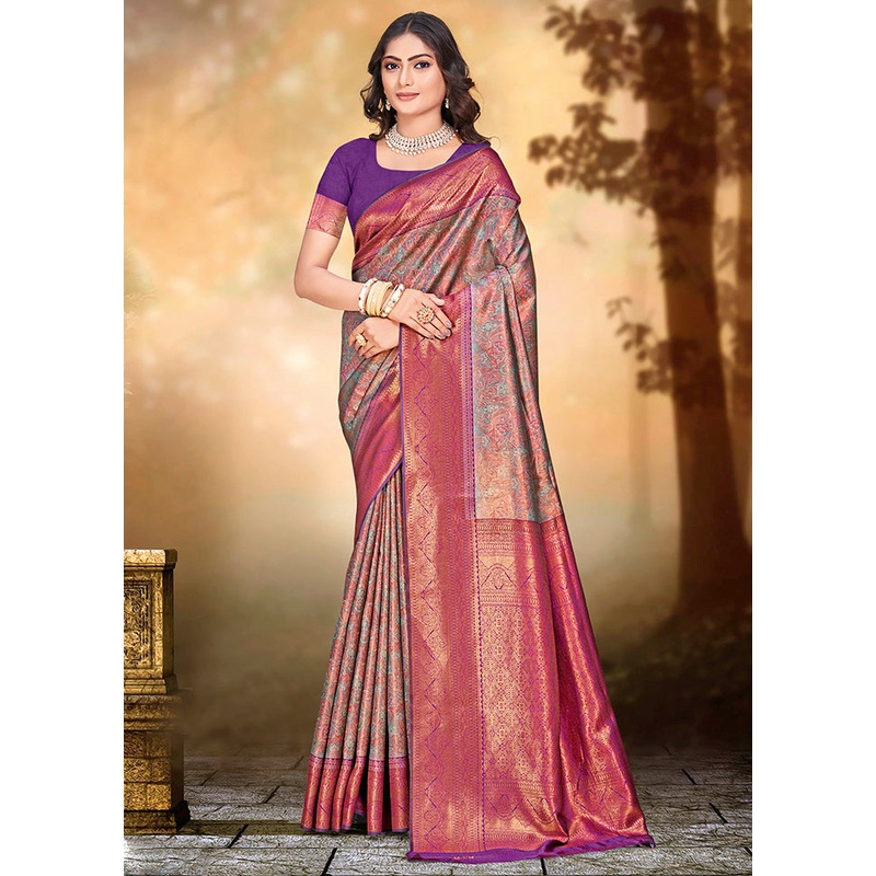 Multicolor Dupion Silk Saree With Blouse Piece - JD986578539