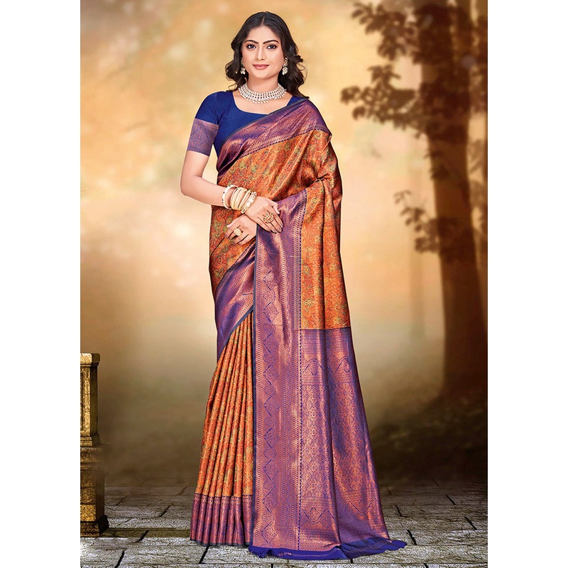 Multicolor Dupion Silk Saree With Blouse Piece - JD986578541